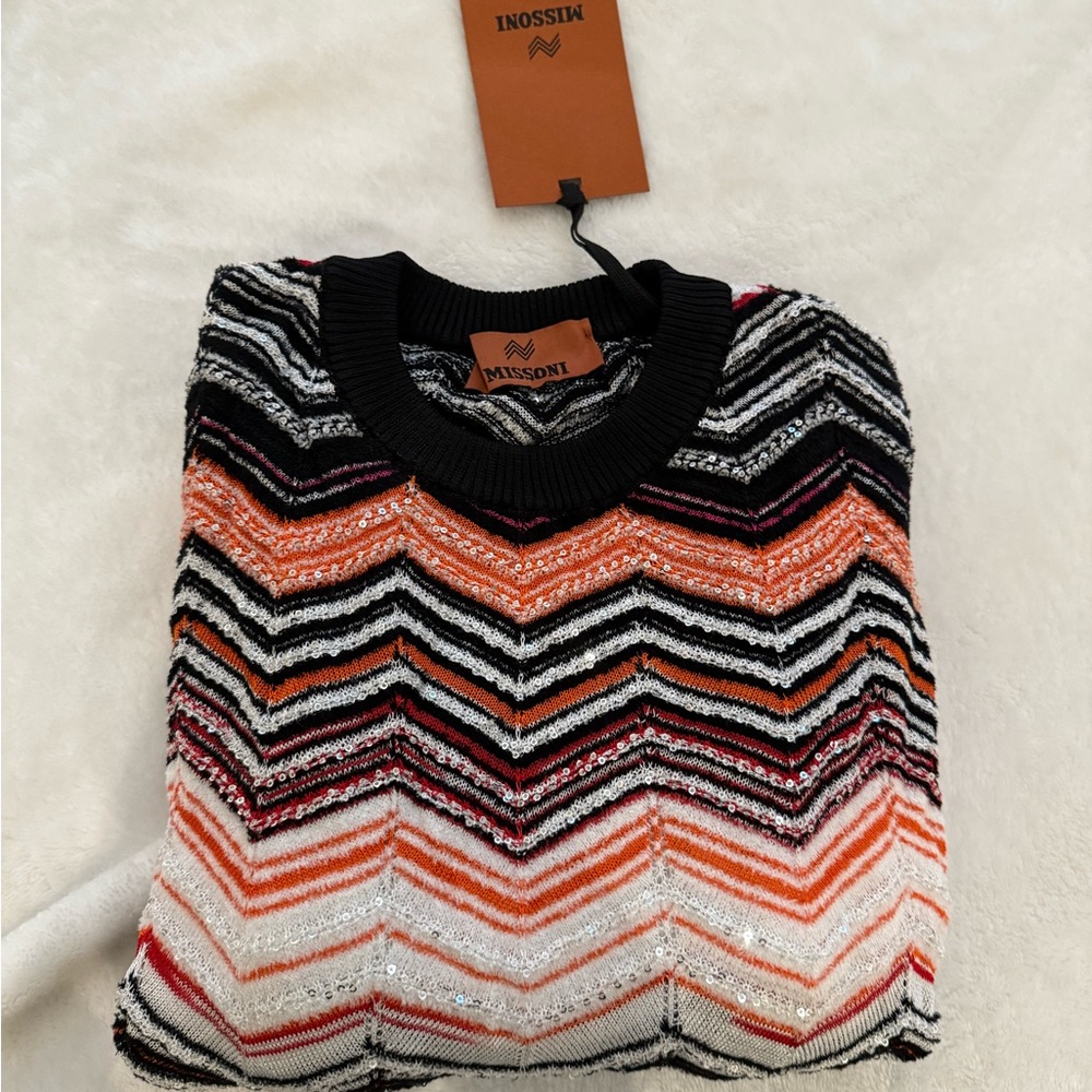 Missoni Men's Chevron Sweater in Black, Orange, and White